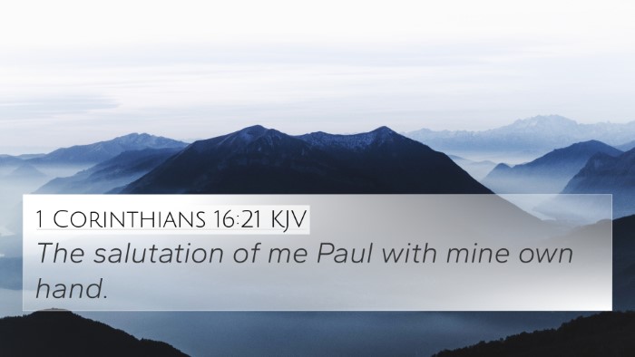 1 Corinthians 16:21 KJV Bible Verse Image
